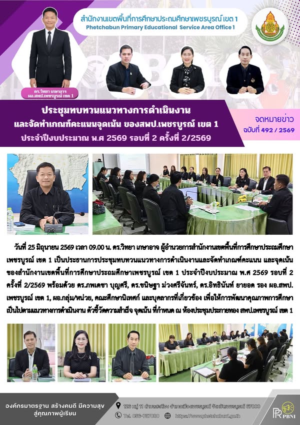 ประชุมทบทวนแนวทางการดำเนินงานและจัดทำเกณฑ์คะแนนจุดเน้น ของสพป.เพชรบูรณ์ เขต 1 ประจำปีงบประมาณ พ.ศ 2569 รอบที่ 2 ครั้งที่ 2/2569