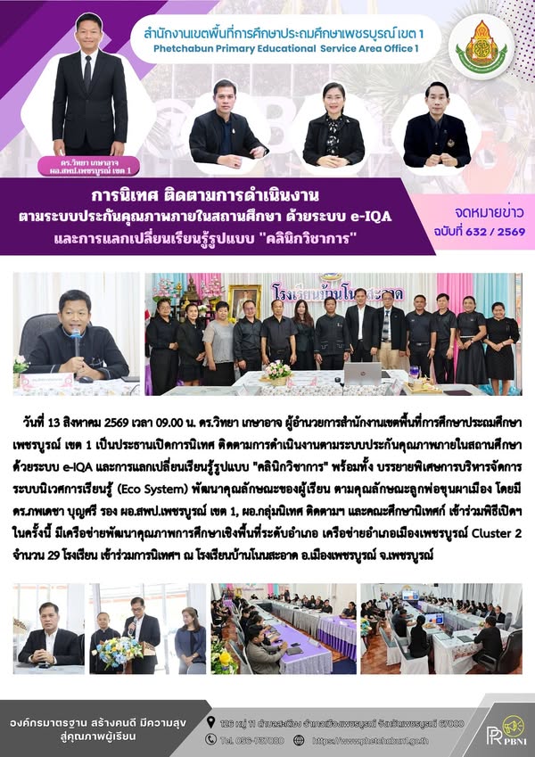 การนิเทศ ติดตามการดำเนินงานตามระบบประกันคุ ณภาพภายในสถานศึกษา ด้วยระบบ e-IQA และการแลกเปลี่ยนเรียนรู้รูปแบบ "คลินิกวิชาการ"